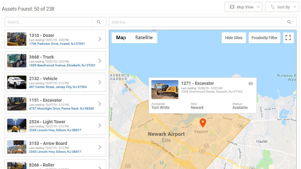 Tenna Platform showing Map of Assets for Easy Equipment Management