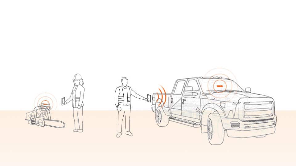 QR Code Equipment Tracking Example on Chainsaw and Pickup Truck