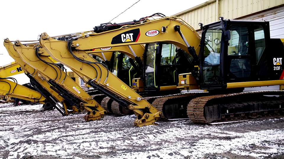 Fleet of excavators found on the Clark Equipment Rentals construction equipment yard