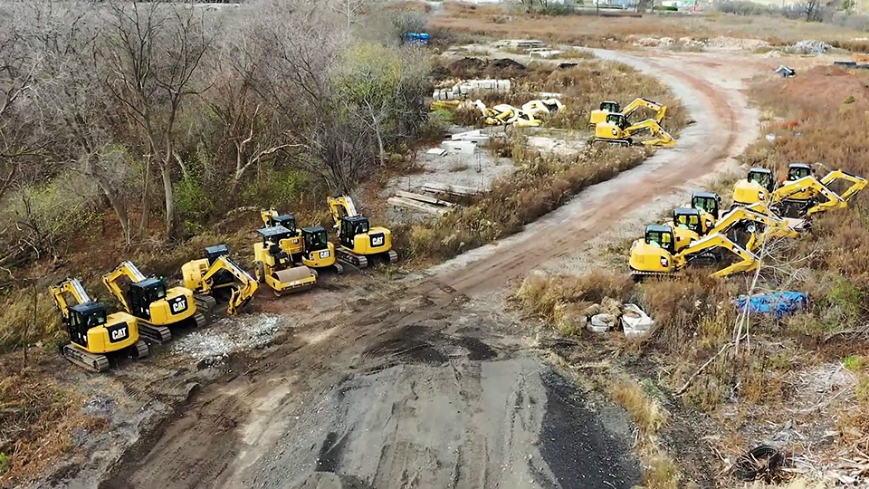 aerial shot of a selection of heavy equipment from Clark Equipment Rentals