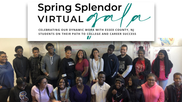 Spring Splendor Virtual Gala logo on top of an image of Essex County, NJ students