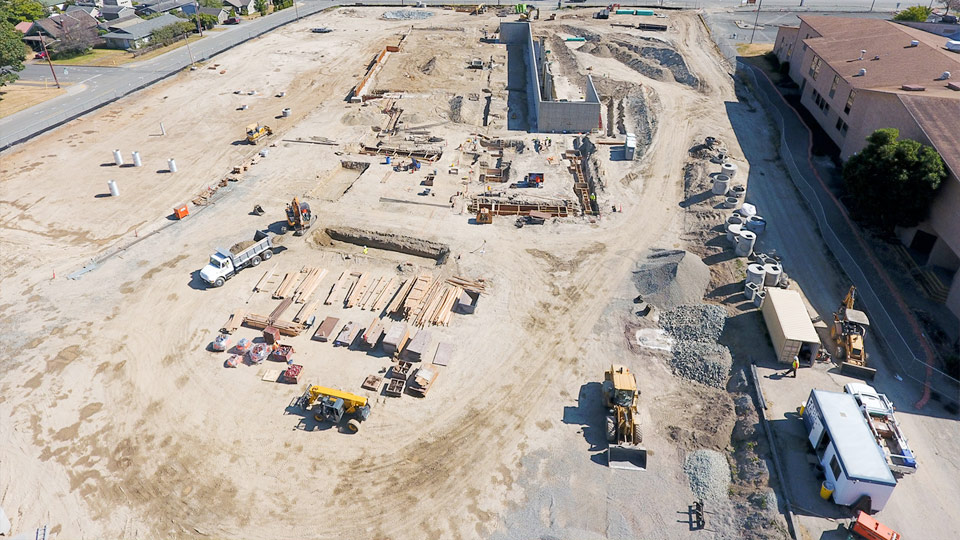Aerial shot of a Faber Construction site with multiple assets