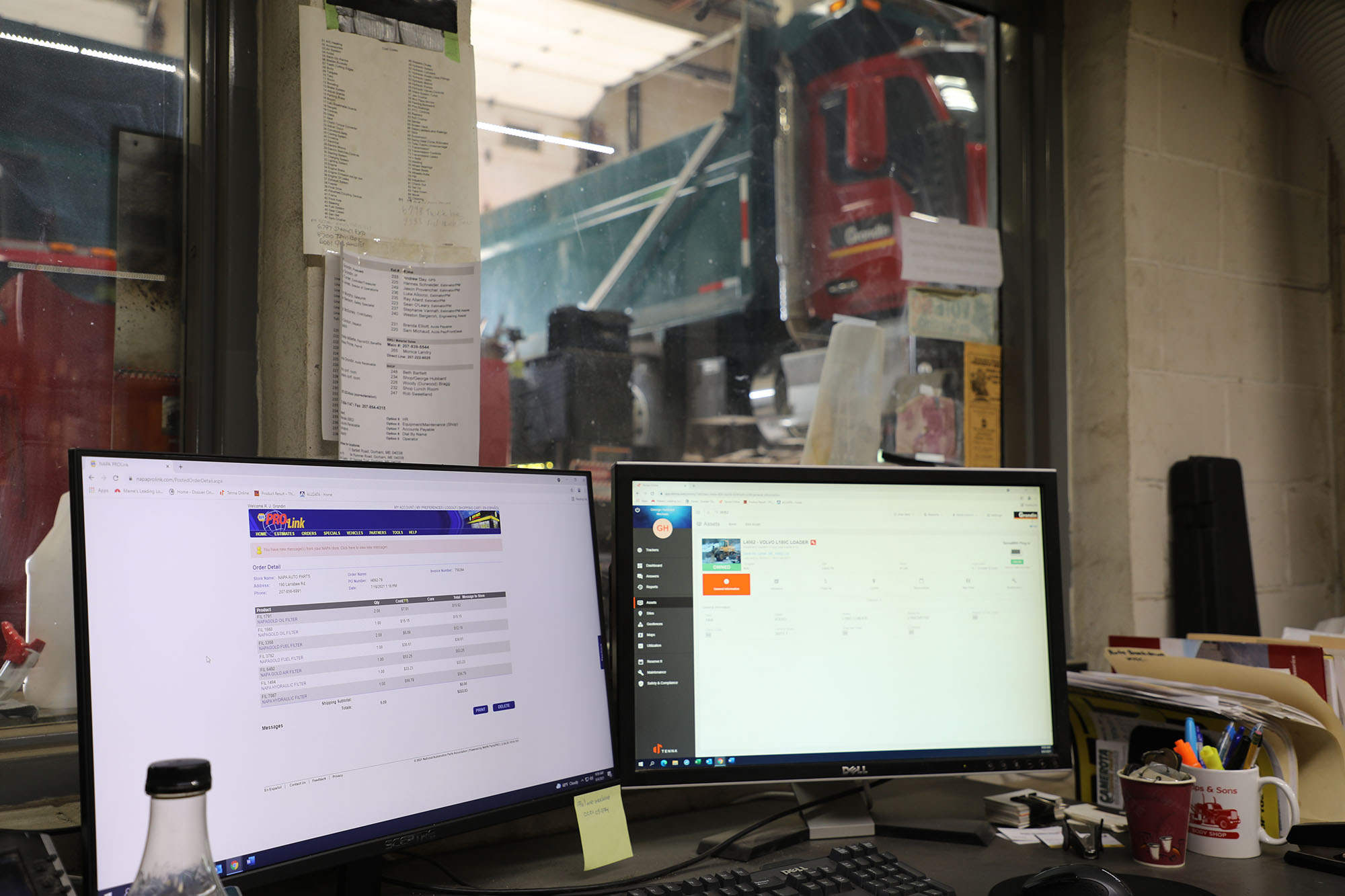 Grondin Warehouse with Tenna on the computer tracking assets in the field