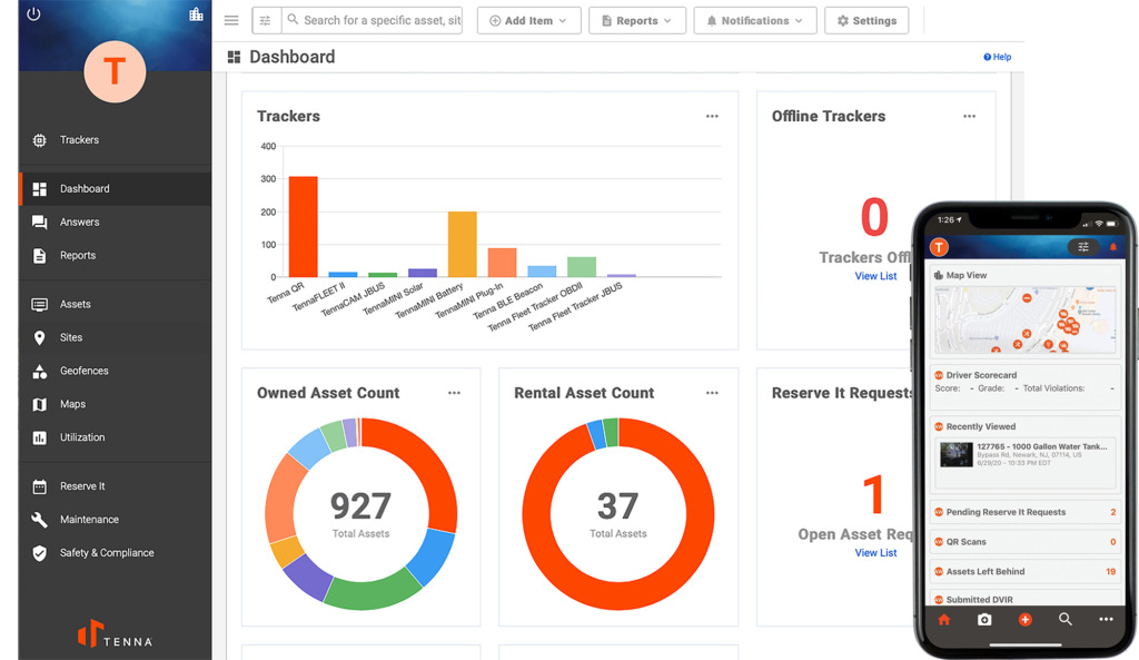 Tenna UI and Mobile App Showing the Dashboard Data Analytics In Construction