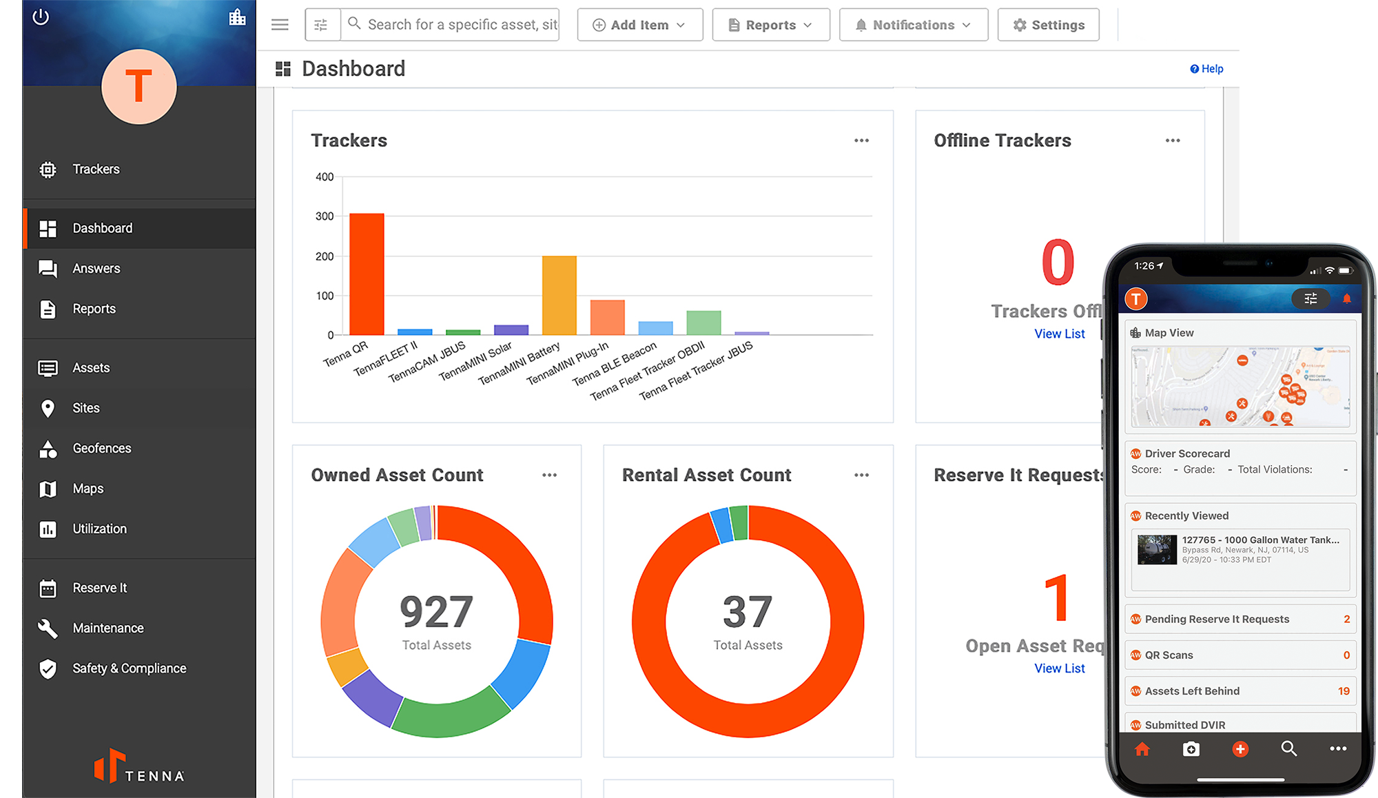 Tenna UI and Mobile App Showing the Dashboard Feature