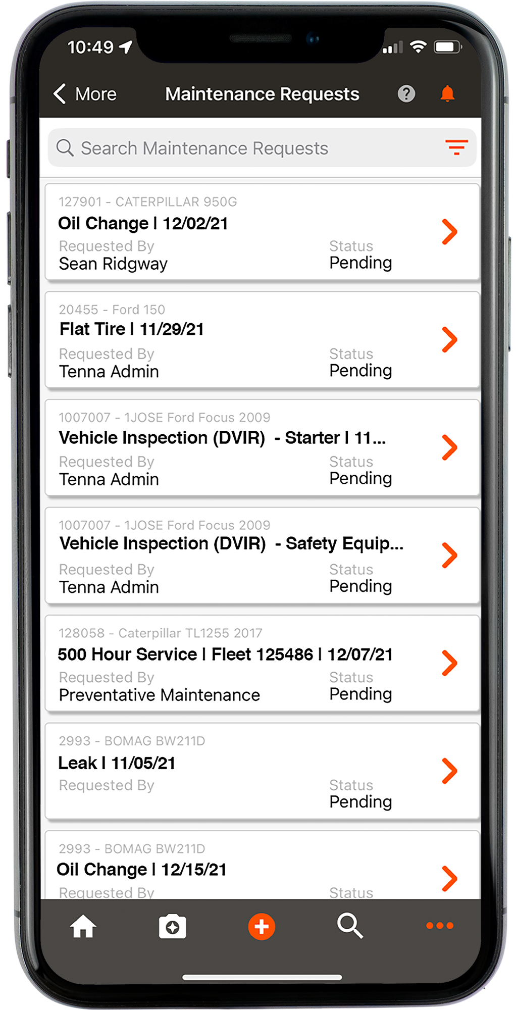 Tenna Mobile App showing Maintenance Requests