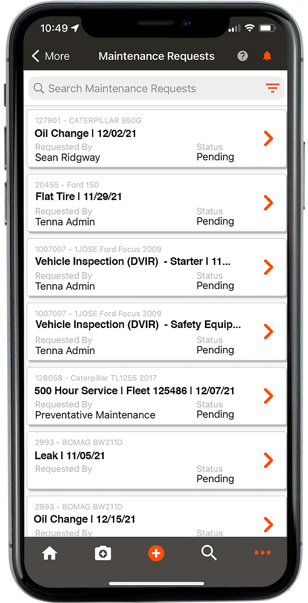 Tenna Mobile App showing Maintenance Requests