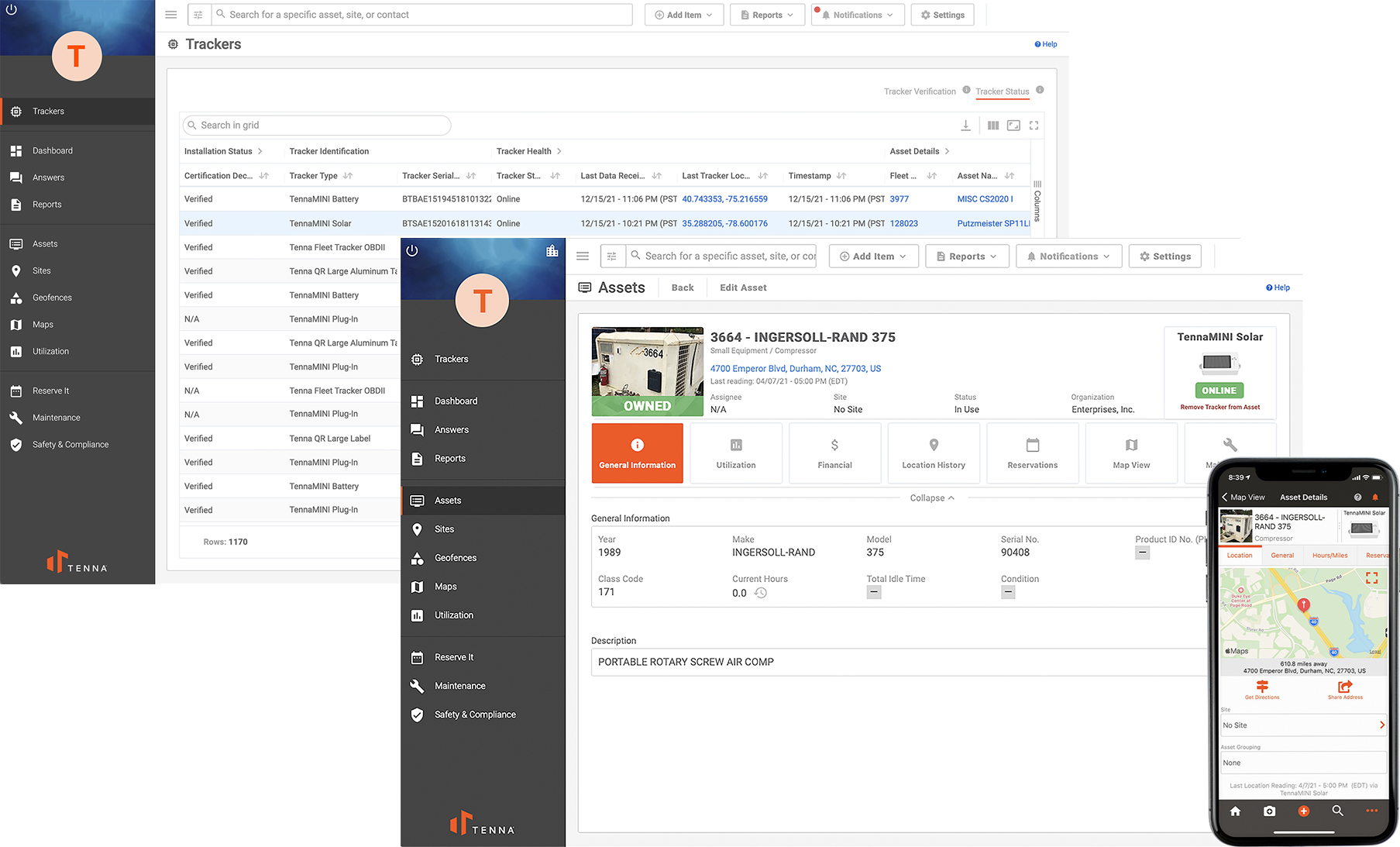 Tenna System showing the Tracker Management Feature