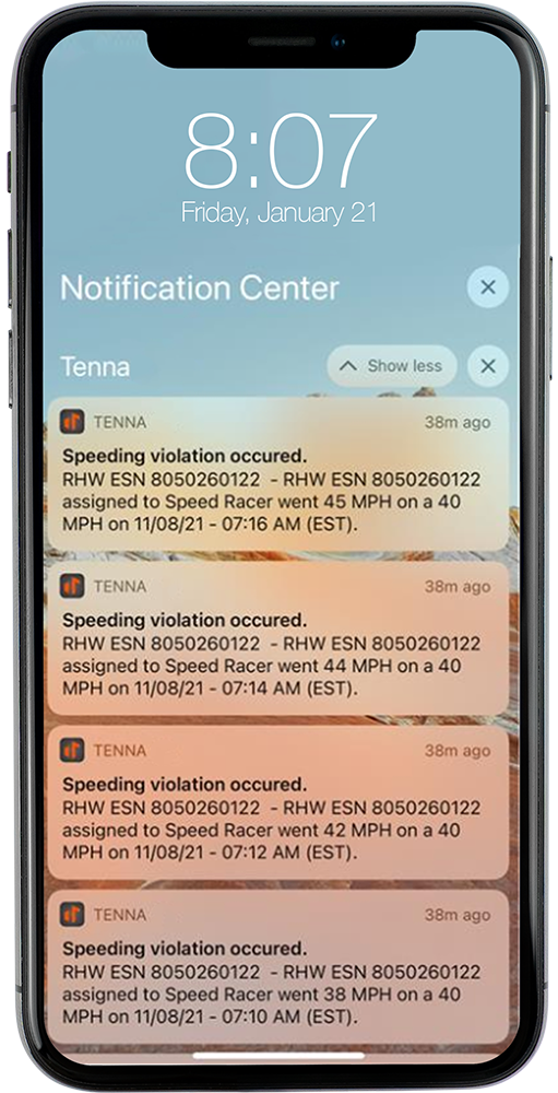 Tenna App showing notifications