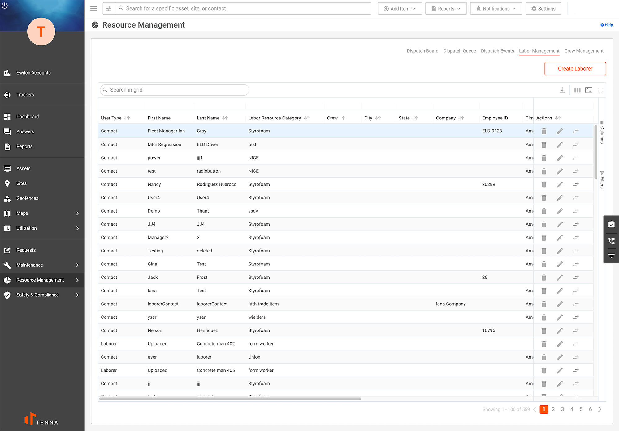 Labor Management on the Construction Resource Management Feature on Tenna