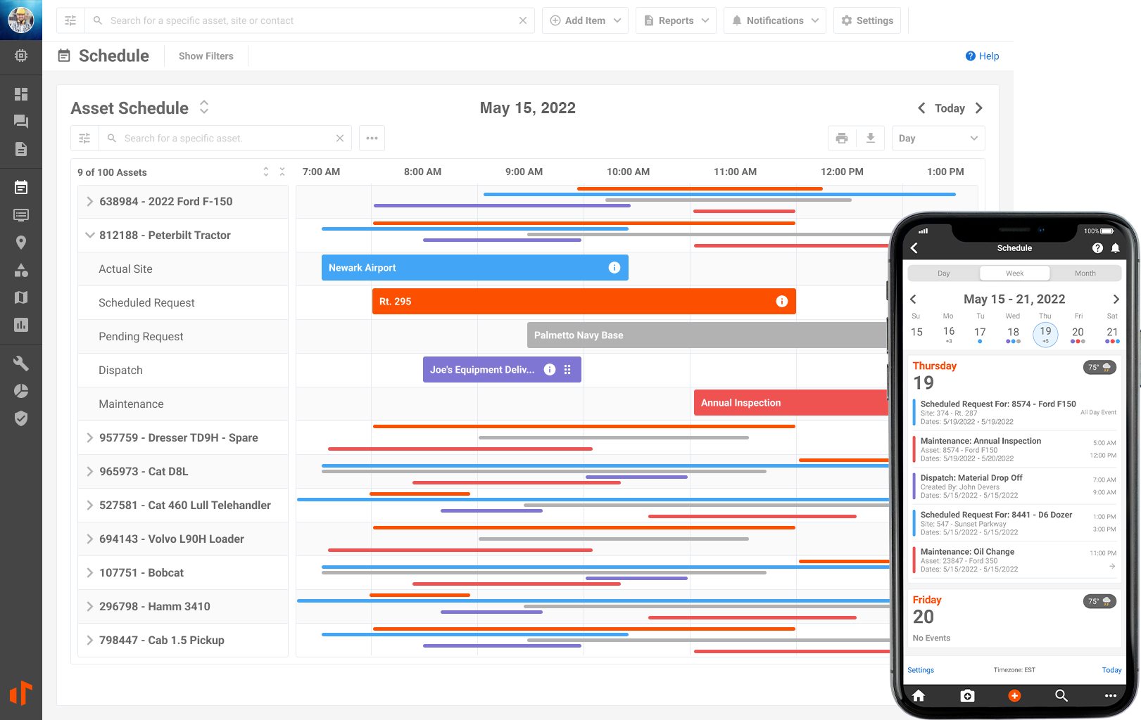 Construction scheduling software used to management labor and equipment resources shown on the Tenna Platform