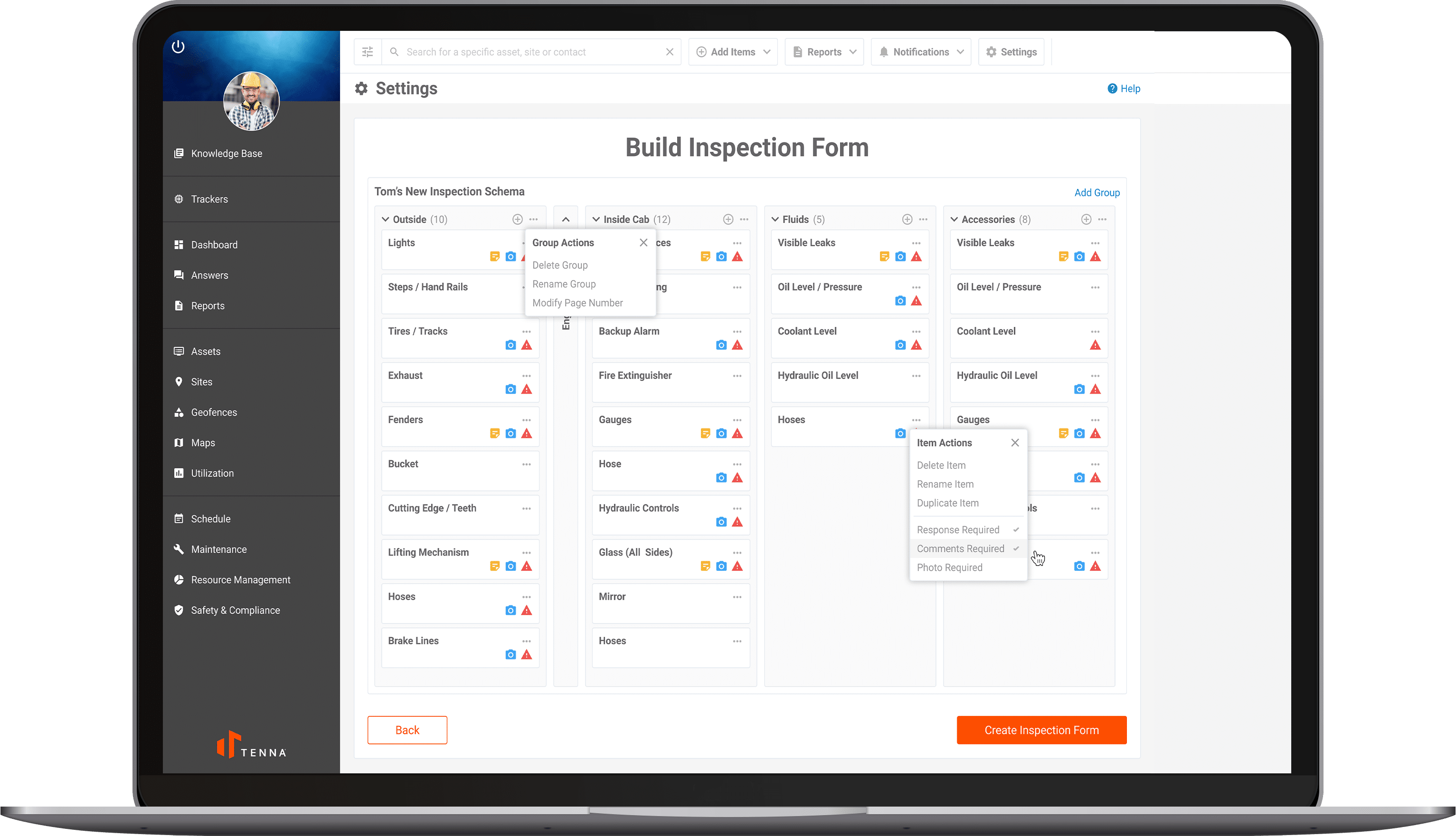 Tenna Custom Inspections UI Mockup