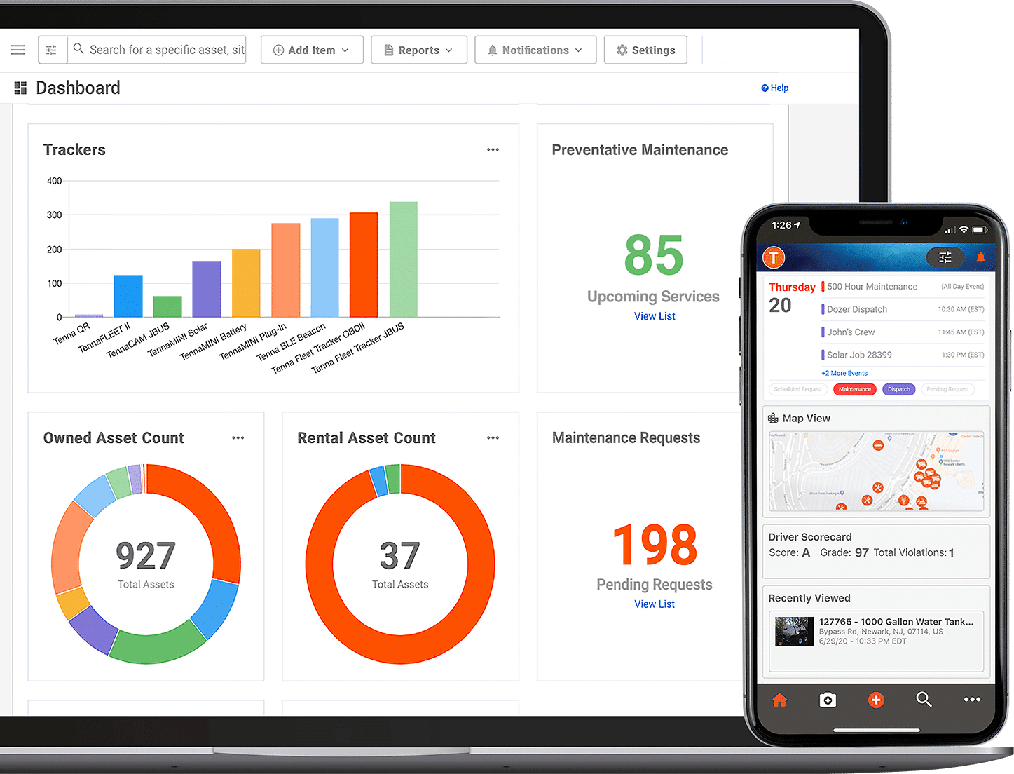 Tenna Construction Operations Software Dashboard UI on the Platform and Tenna App