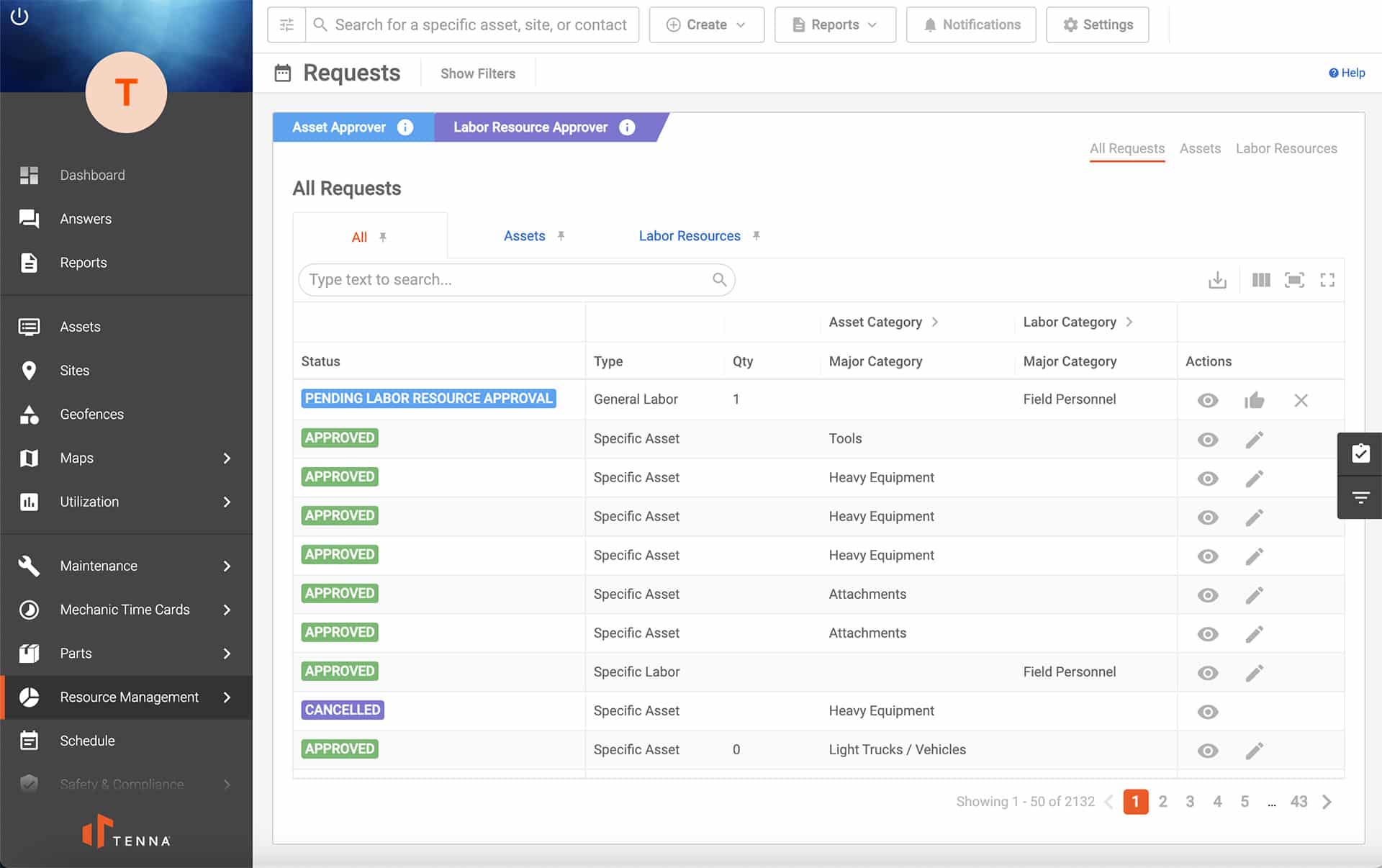 Tenna Resource Management Requests UI