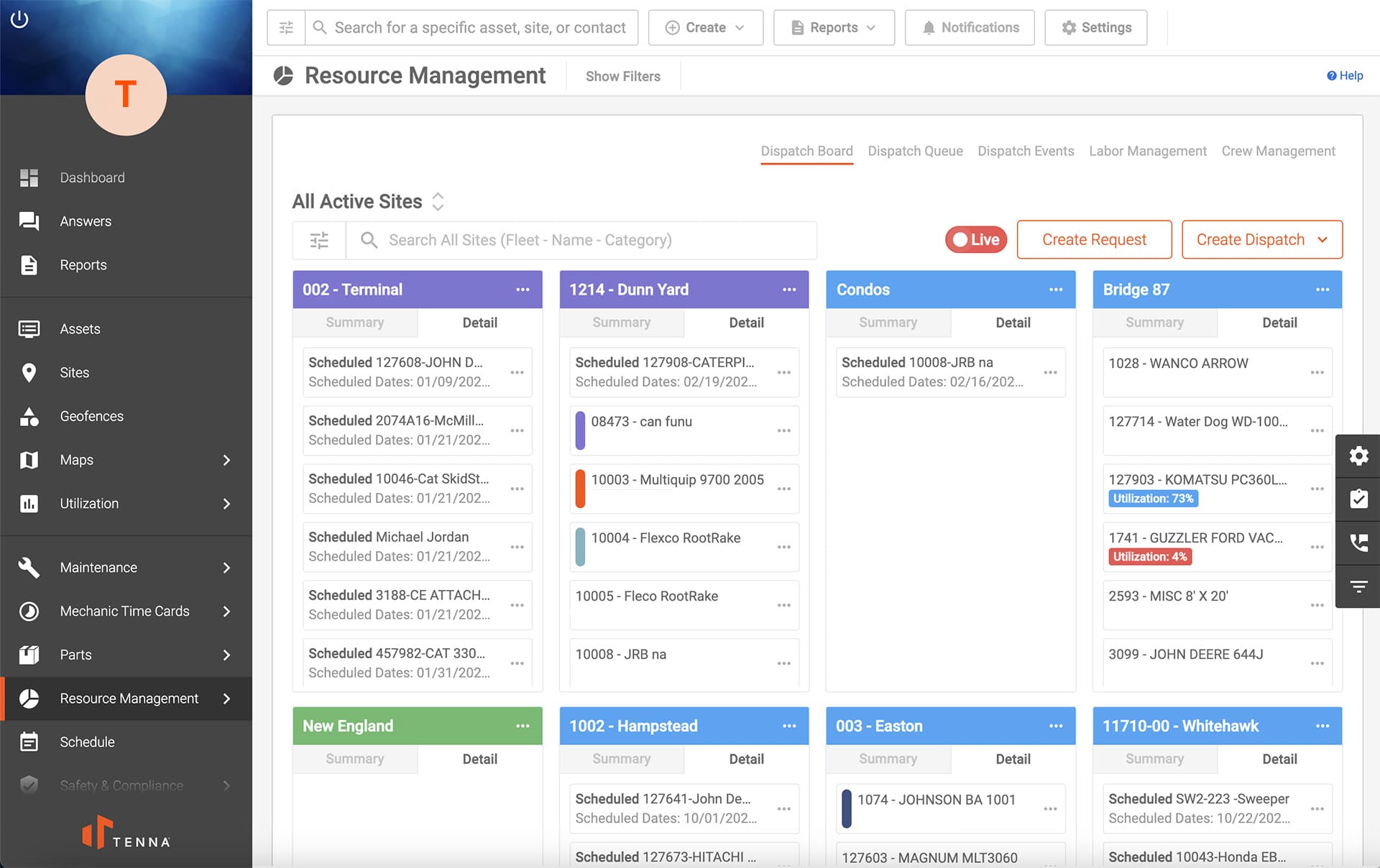 Tenna Resource Management Dispatch Board UI