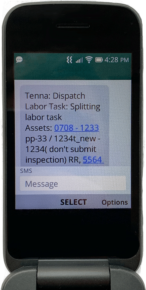 SMS Dispatch shown on a flip phone