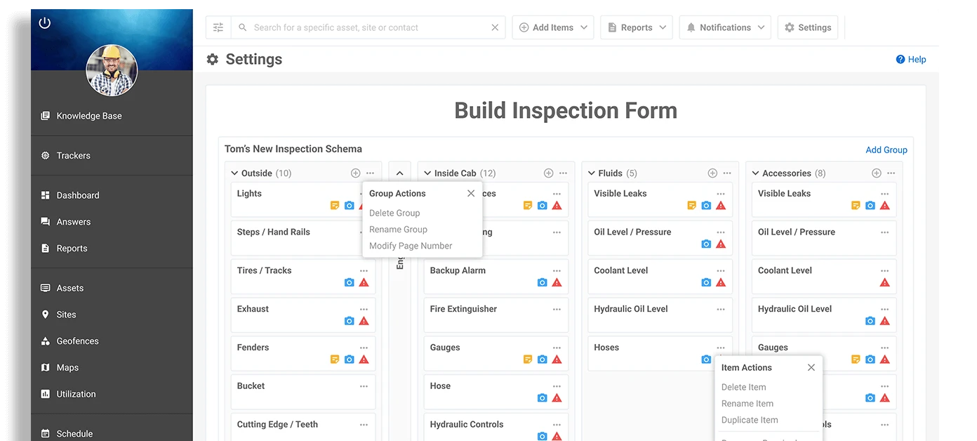 Custom Construction Equipment Inspections - Construction inspection software
