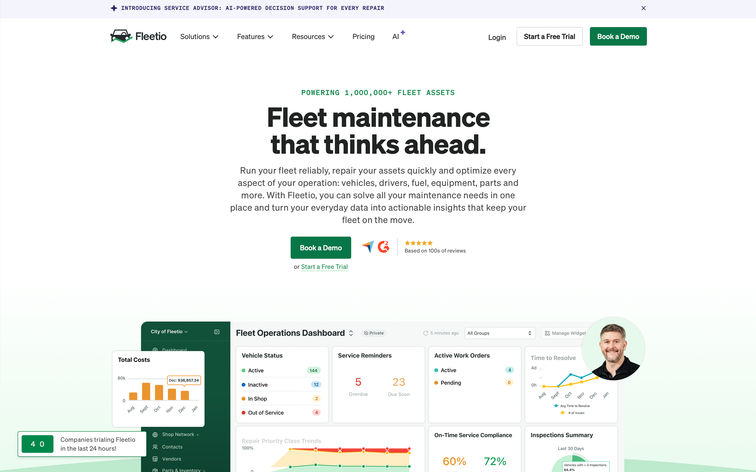 Fleetio homepage screenshot