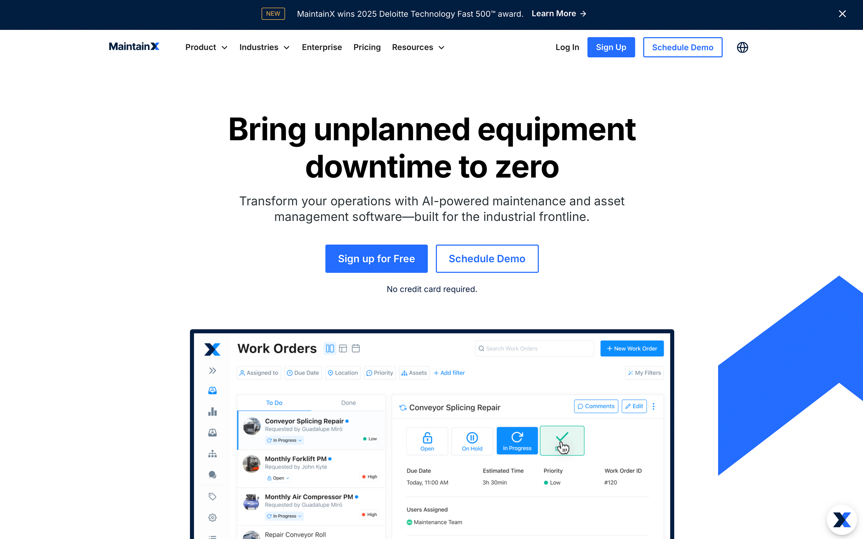 MaintainX homepage screenshot