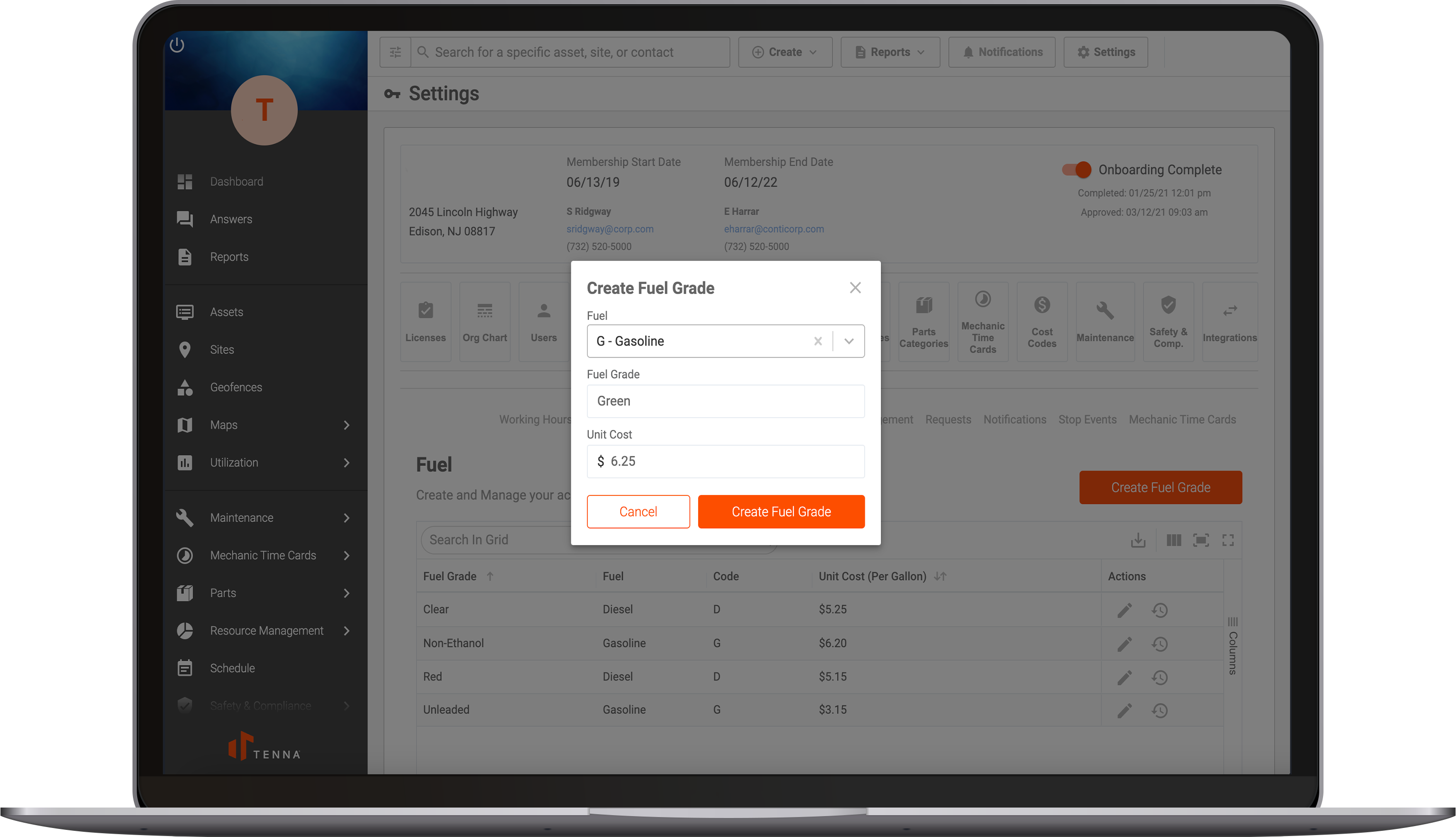 Tenna fuel entry user interface