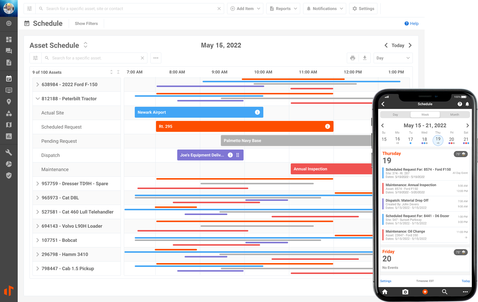 Construction scheduling software used to management labor and equipment resources shown on the Tenna Platform