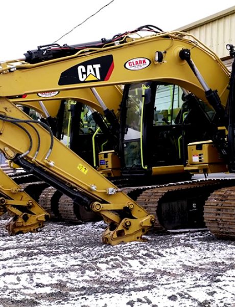 Fleet of excavators found on the Clark Equipment Rentals construction equipment yard