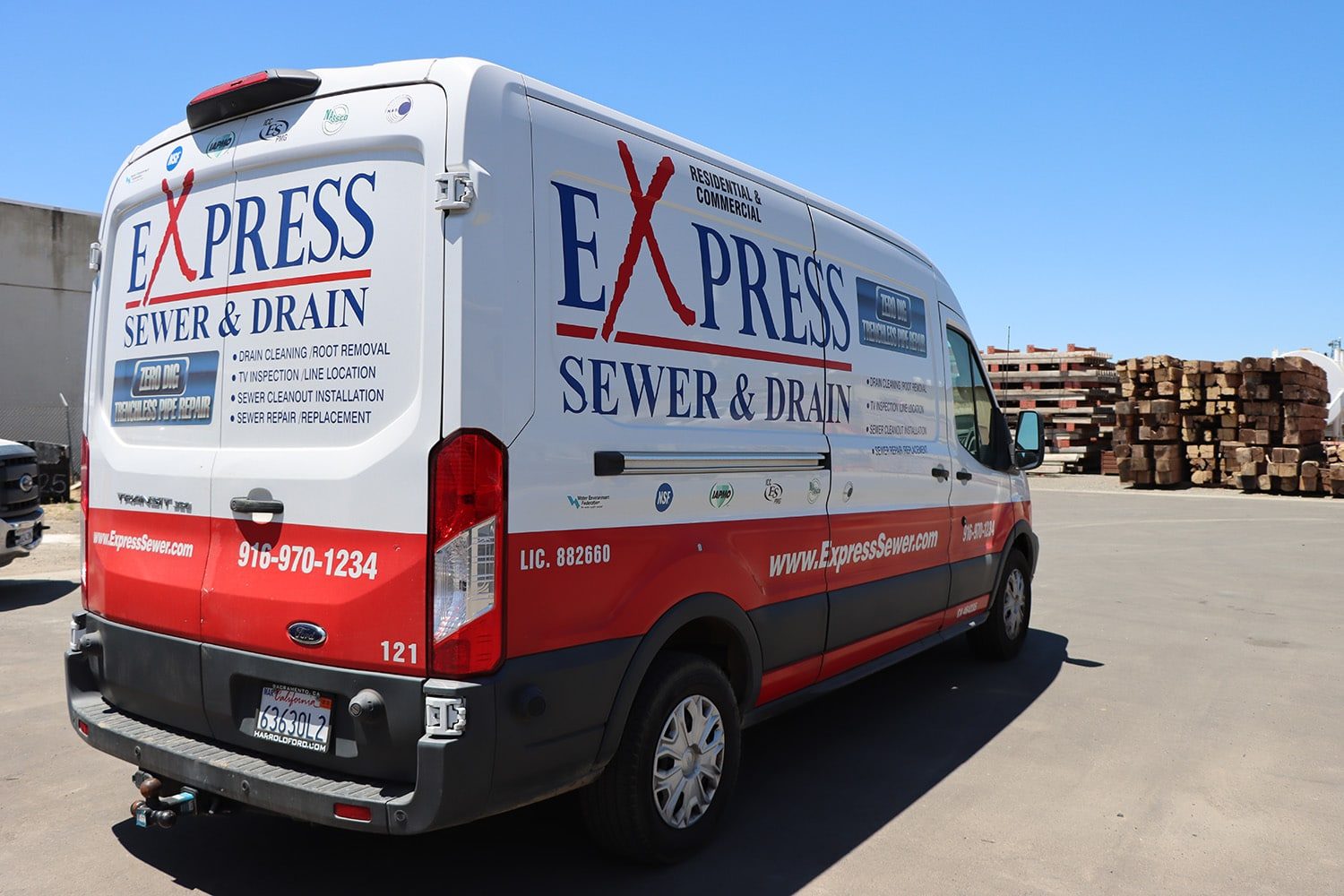 Express Sewer & Drain Van on their yard